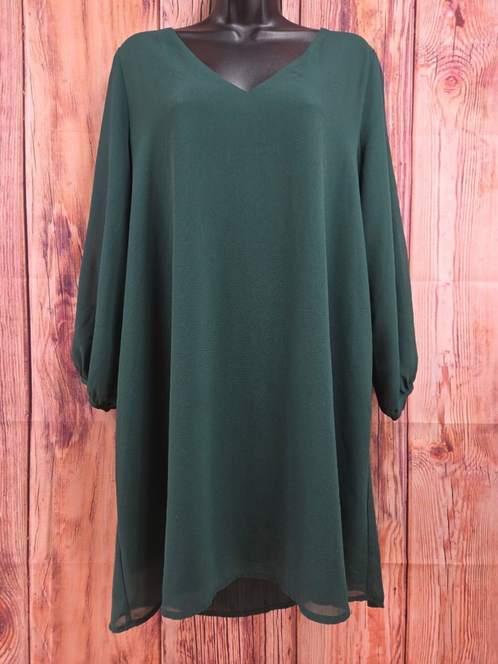 Lulus Green V-Neck Long Sleeve Shift Dress Large